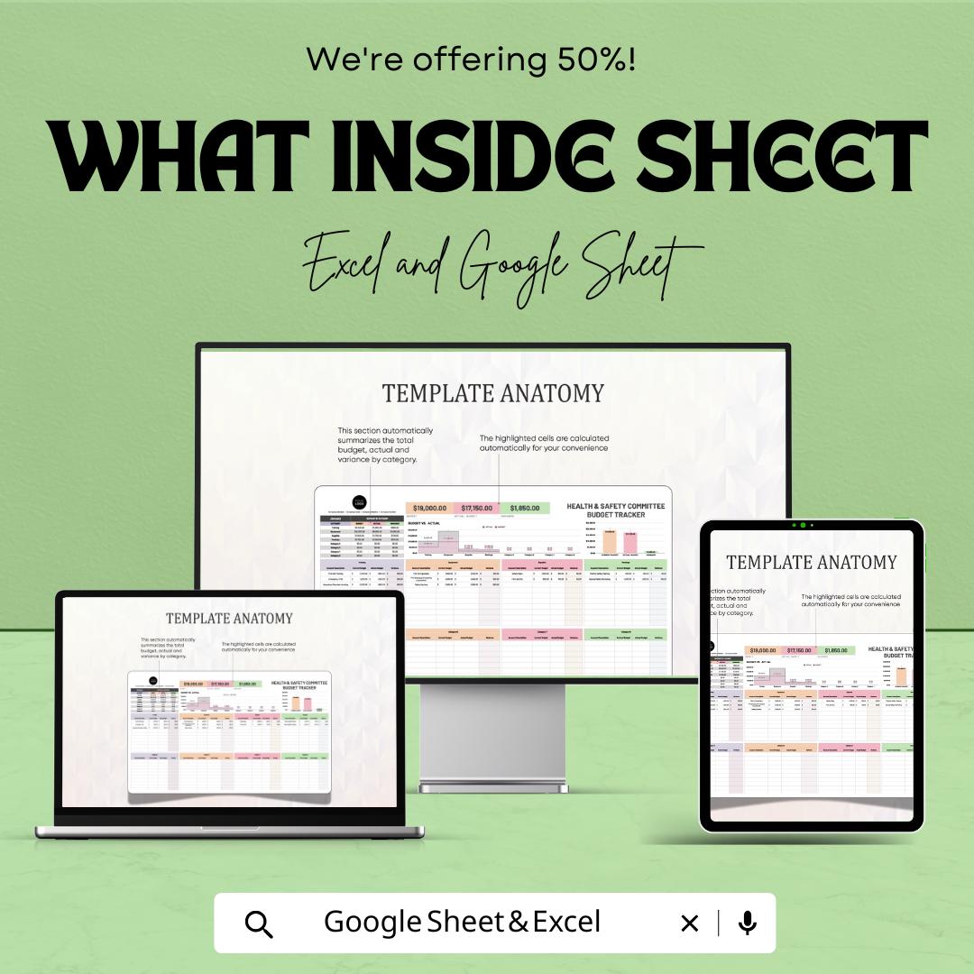Health & Safety Committee Budget Tracker Sheet | Excel and Google Sheets | Workplace Safety Budget Planner Template