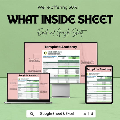 Profit and Loss Account Template | Profit and Loss Statement | Excel and Google Sheets Income Statement | P&L Report Template for Business