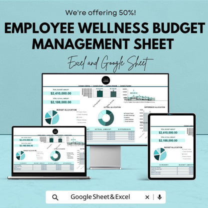 Employee Wellness Budget Management Sheet - Excel and Google Sheet | Track Wellness Program Budget & Expenses | Monthly Budget Tracker |