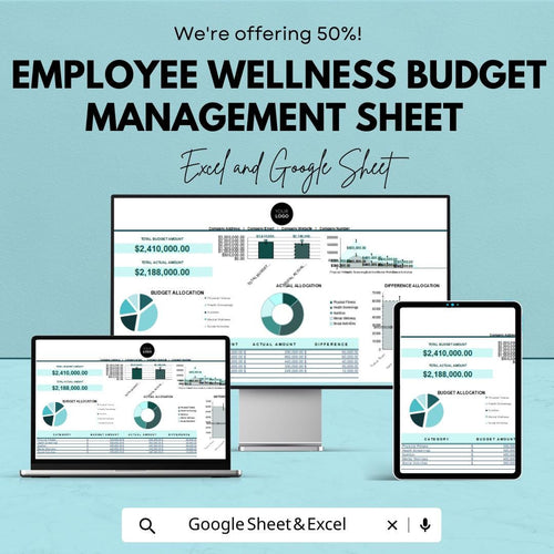 Employee Wellness Budget Management Sheet - Excel and Google Sheet | Track Wellness Program Budget & Expenses | Monthly Budget Tracker |