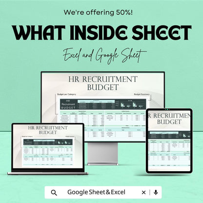 HR Recruitment Budget Sheet for Excel & Google Sheets - Track Recruitment Costs, Budget, and Expenses
