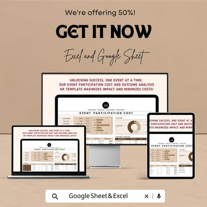 Event Participation Cost and Outcome Analysis HR Template | Excel and Google Sheets | Event Budget Tracker | Cost & Outcome Dashboard