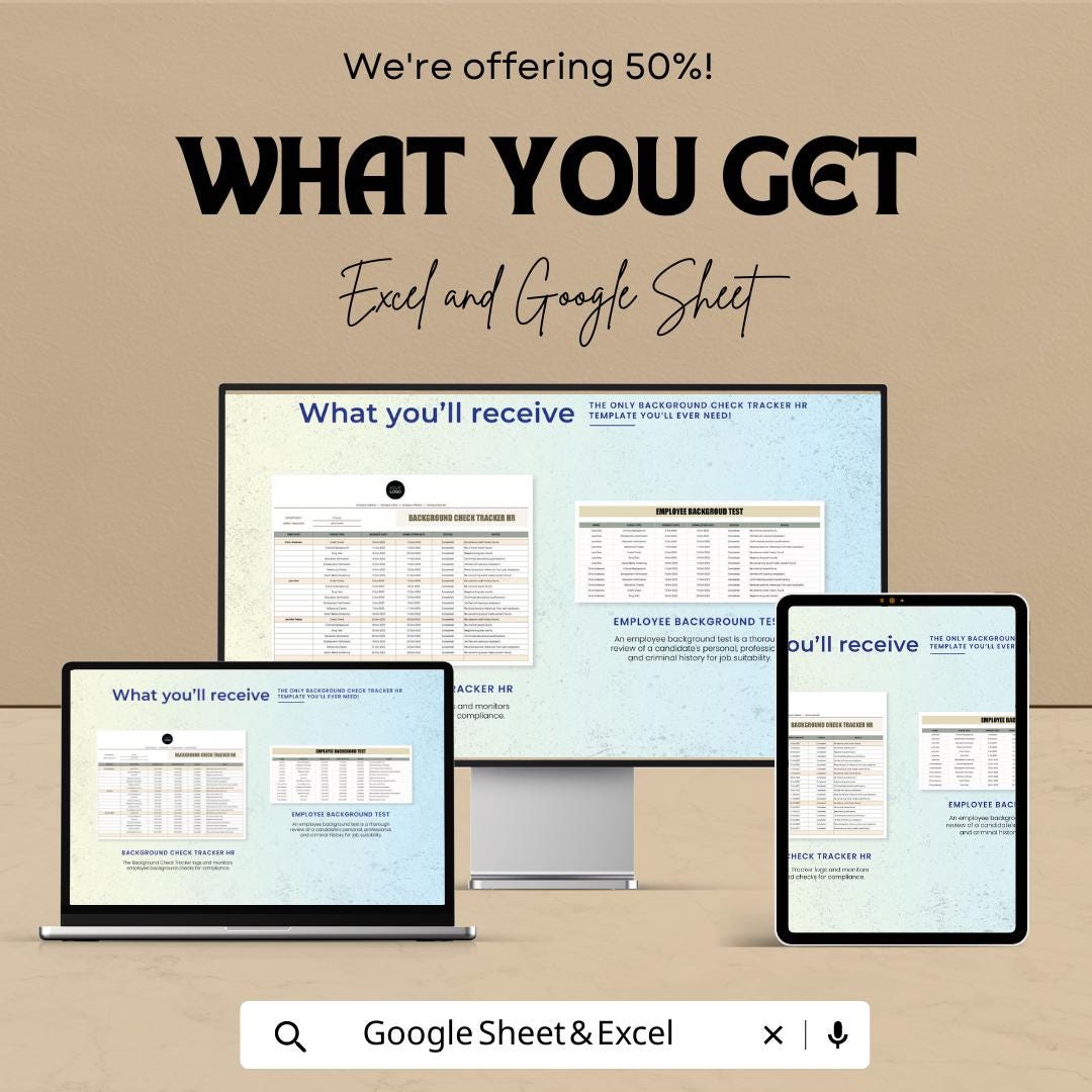 Background Check Tracker HR Template | Employee Screening Log | Hiring Compliance Spreadsheet | Recruitment Tracker