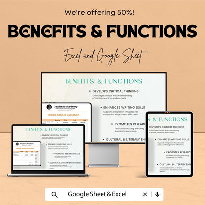Middle School Quotation Sheet | Editable Excel & Google Sheets Template | Customizable Pricing Sheet for Schools | Instant Download