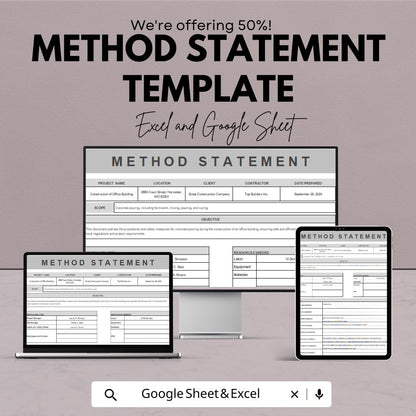 Method Statement Template | Editable Construction Work Method | Digital Safety Procedure Form | Project Planning Document