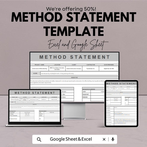 Method Statement Template | Editable Construction Work Method | Digital Safety Procedure Form | Project Planning Document