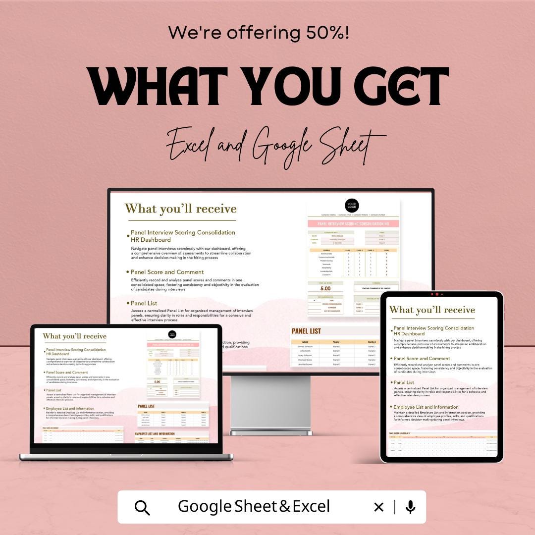Panel Interview Scoring Template | Interview Evaluation Scorecard | HR Candidate Assessment Tracker | Hiring Score Sheet