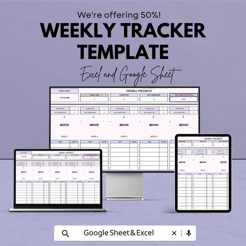 Weekly Tracker Template | Excel and Google Sheets Planner | Productivity Tracker | Weekly Task Manager | Business & Personal Planner