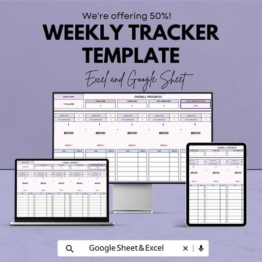 Weekly Tracker Template | Excel and Google Sheets Planner | Productivity Tracker | Weekly Task Manager | Business & Personal Planner