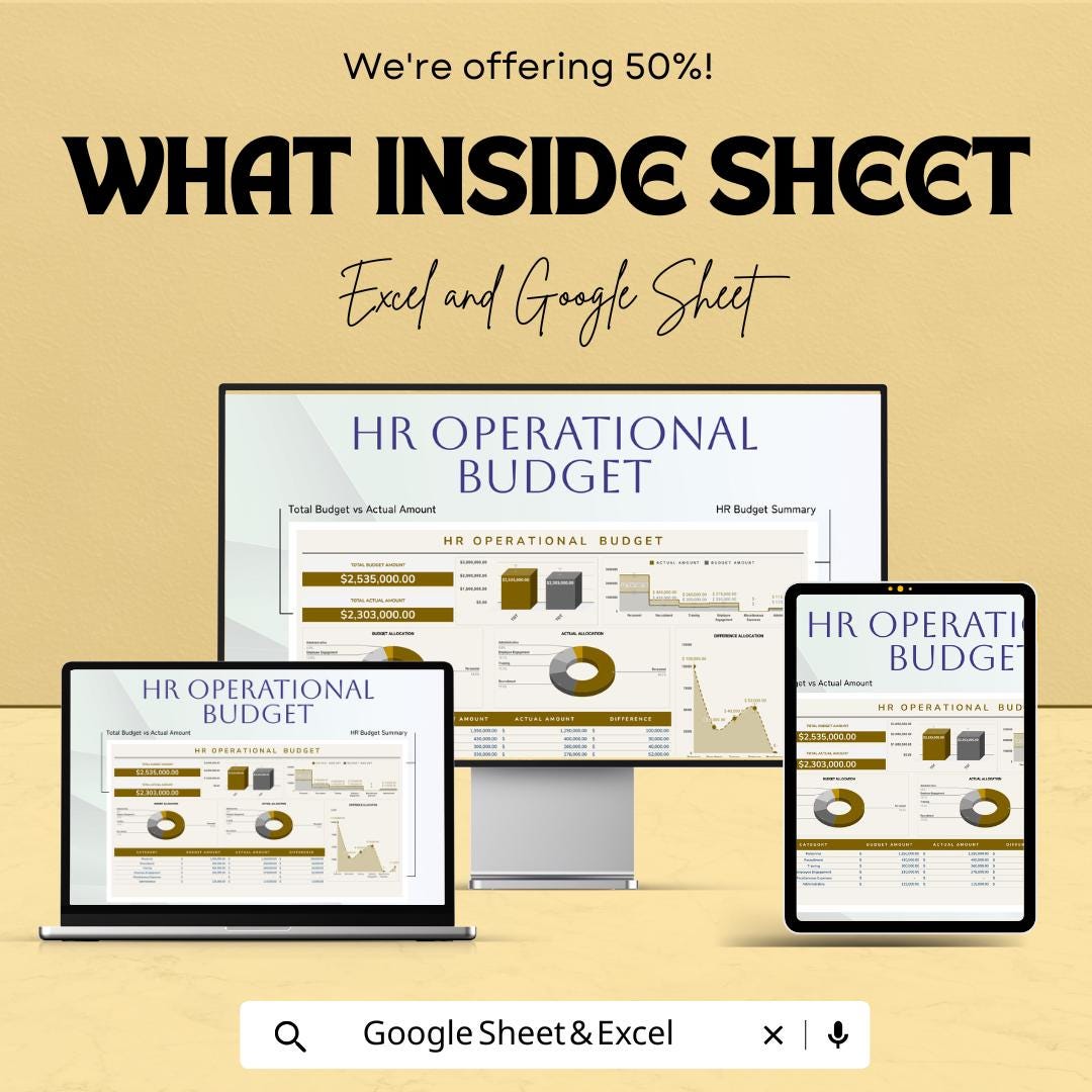 HR Operational Budget Sheet - Excel and Google Sheets Template for HR Planning, Budget Allocation & Expense Tracking