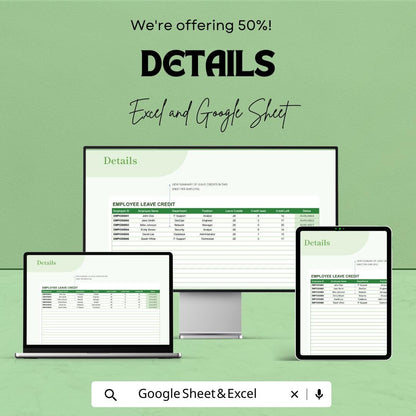 IT Employee Leave Tracker Template, PTO Tracking Spreadsheet, Staff Leave Management Sheet, HR Leave Planner, Excel Google Sheets