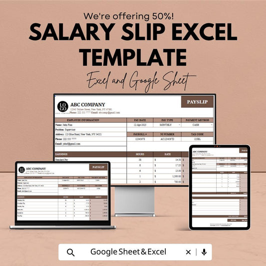 Salary Slip Excel Template | Payslip Spreadsheet | Payroll Salary Calculator | Employee Payslip Generator | Excel & Google Sheets