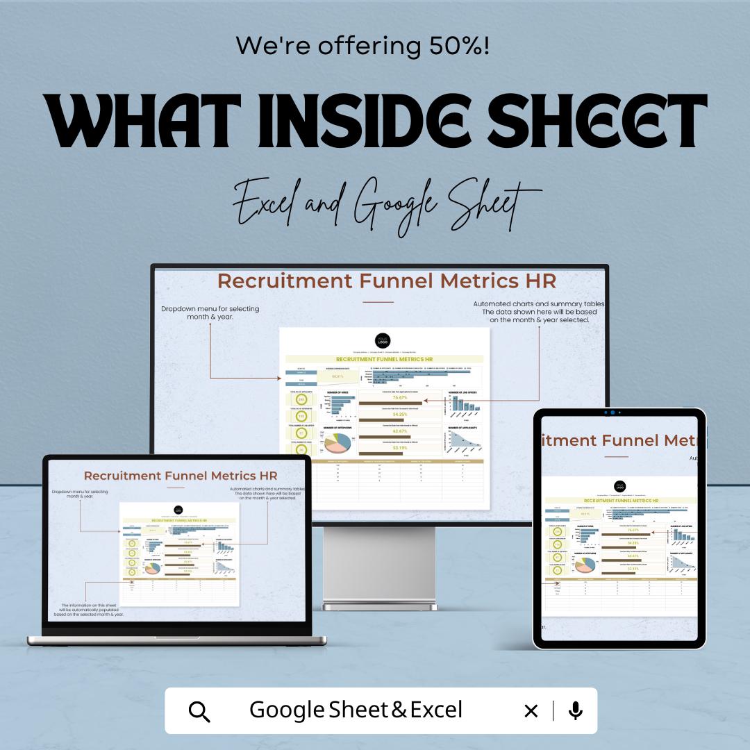 Recruitment Funnel Metrics HR Template | HR Dashboard | Hiring Metrics Tracker | Recruitment Analytics Sheet | Excel & Google Sheets