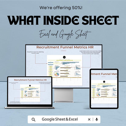 Recruitment Funnel Metrics HR Template | HR Dashboard | Hiring Metrics Tracker | Recruitment Analytics Sheet | Excel & Google Sheets