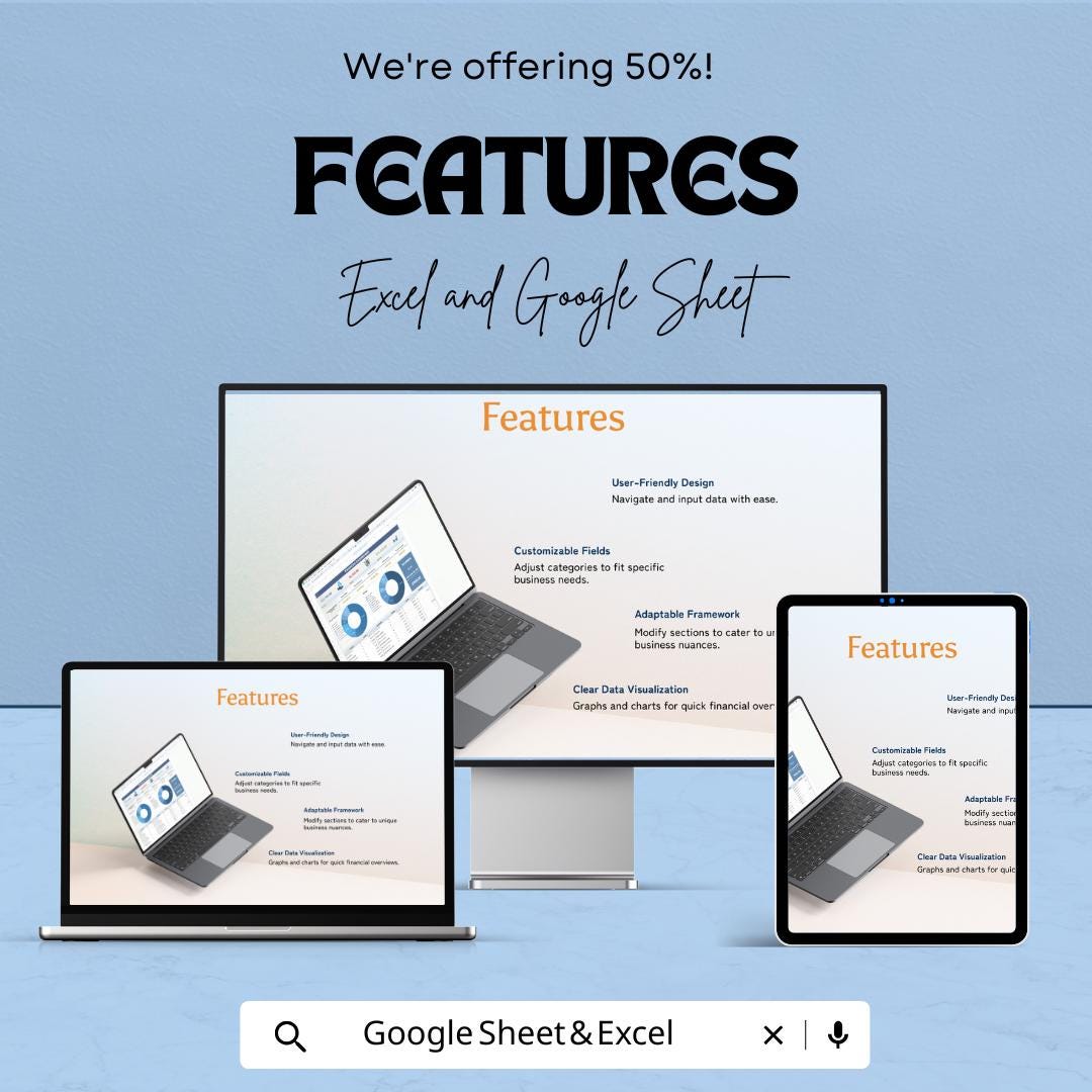 Financial Dashboard Template | Business Finance Tracker | Income Expense Spreadsheet | Financial Planner