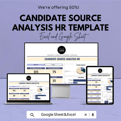 Candidate Source Analysis HR Template | Recruitment Analytics Dashboard | Hiring Source Tracker | Excel & Google Sheets