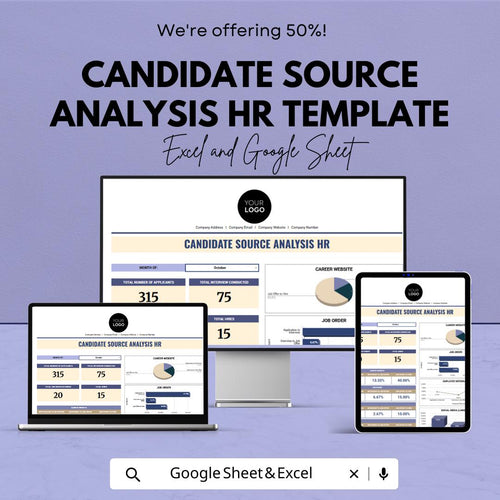 Candidate Source Analysis HR Template | Recruitment Analytics Dashboard | Hiring Source Tracker | Excel & Google Sheets
