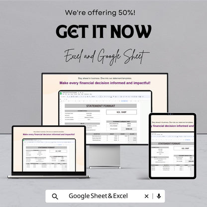 Statement Format Sheet | Google Sheets | Printable Financial Statement Template | Business Billing, Account Summary & Payment Tracker