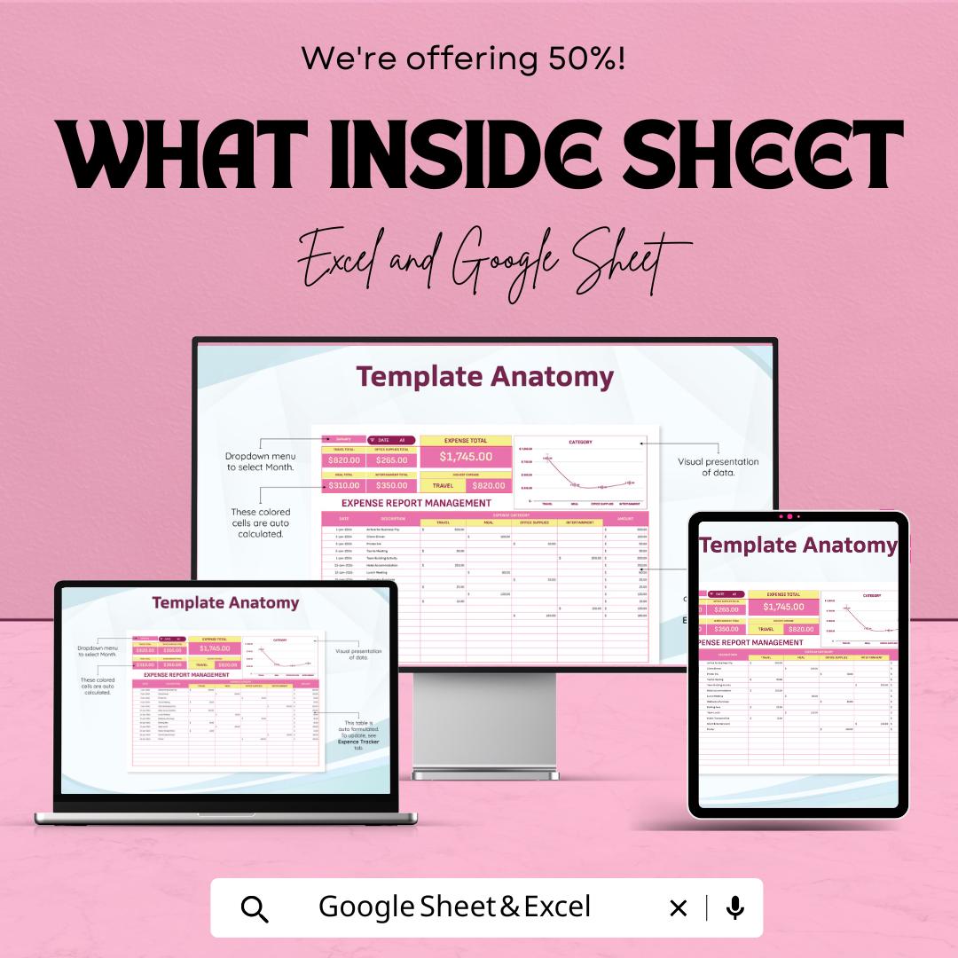 Expense Report Management Sheet - Automated Excel & Google Sheet Template for Accurate Expense Tracking