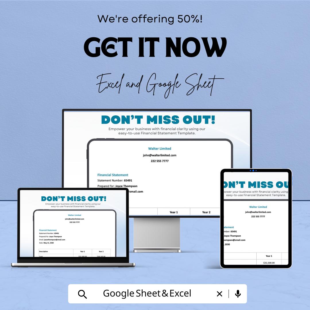 Financial Statement Sheet | Excel & Google Sheet Template | Business Financial Reporting Tool