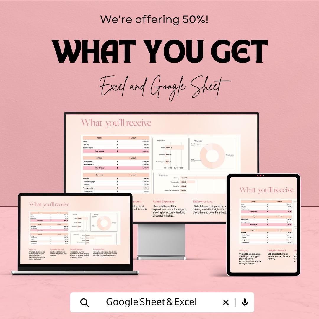 Cute Aesthetic Budget Template | Monthly Budget Spreadsheet | Excel & Google Sheets Budget Planner | Expense Tracker