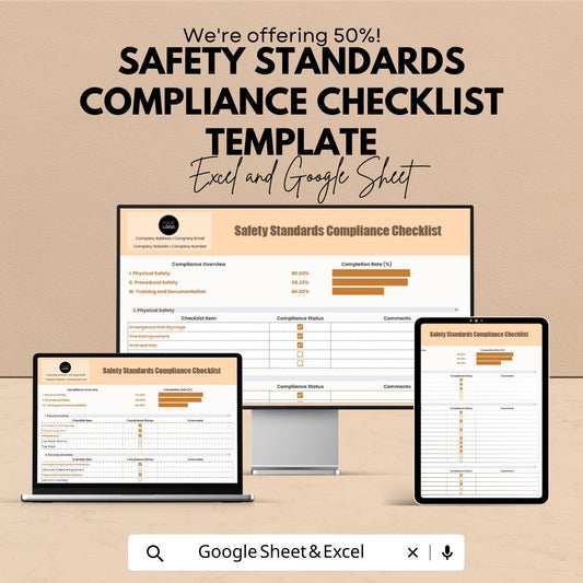 Safety Standards Compliance Checklist Template | OSHA Safety Audit Tracker | Excel & Google Sheets Editable | Workplace Inspection Log