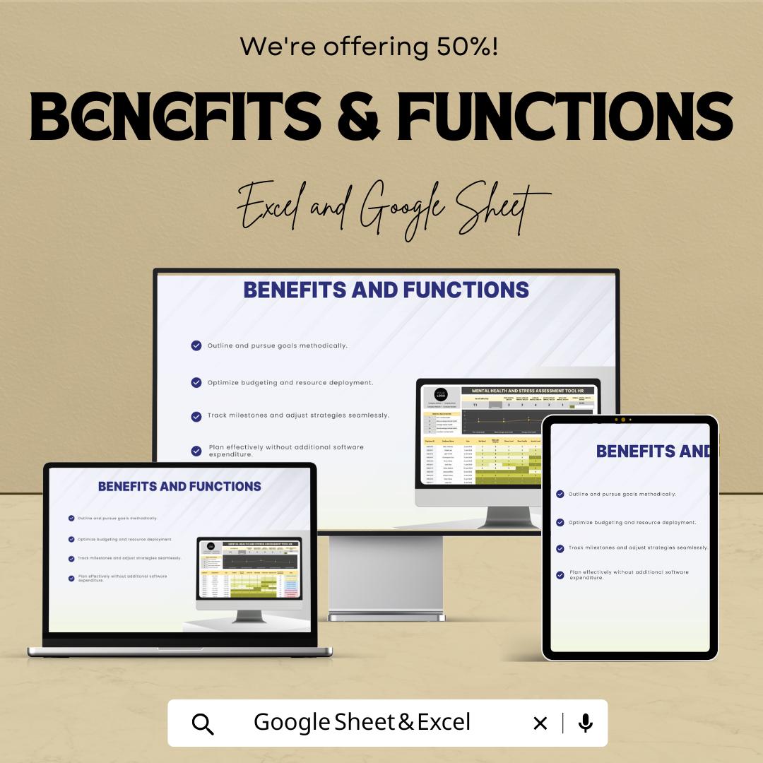Mental Health and Stress Assessment Tool | HR Template for Excel & Google Sheets | Employee Wellbeing Tracker | HR Dashboard