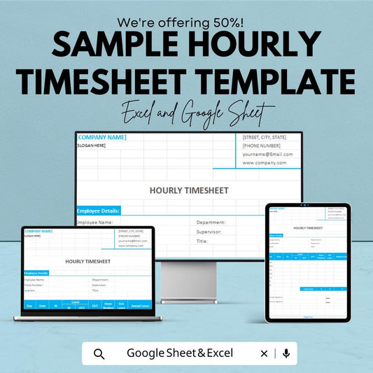 Sample Hourly Timesheet Template | Excel and Google Sheets | Employee Time Tracker | Work Hours Log | Payroll & Attendance Sheet