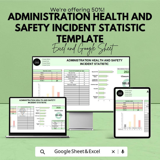Administration Health and Safety Incident Statistic Template |Incident Tracking Log | Workplace Safety Report | Compliance Tracker