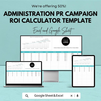 Administration PR Campaign ROI Calculator Template | Excel & Google Sheets PR Performance Tracker