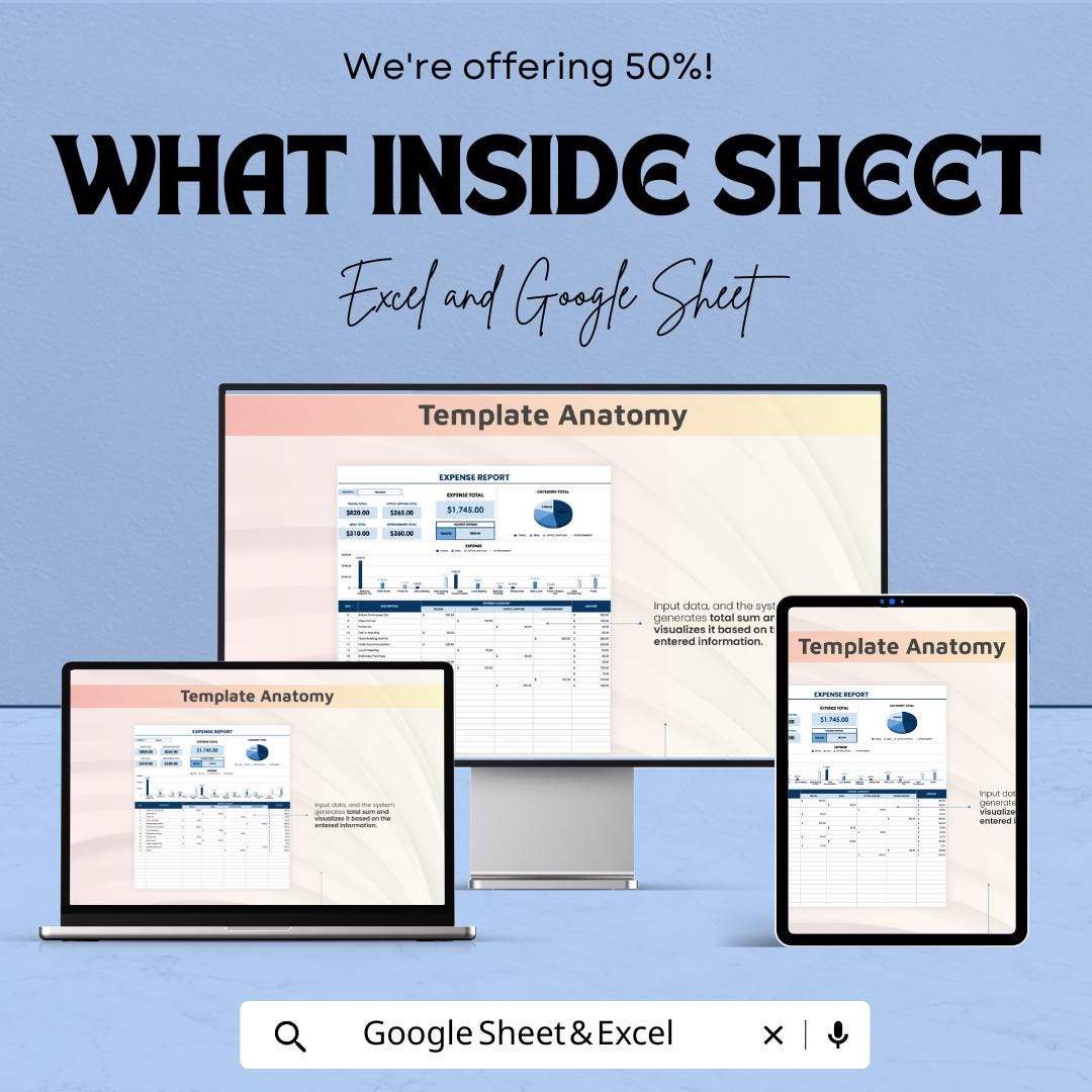 Expense Report Sheet | Financial Tracker Excel and Google Sheet Template | Budgeting & Expense Management Tool