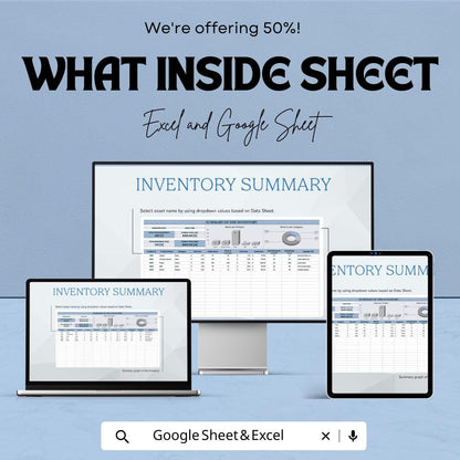 Efficient Inventory Management Sheet - Excel & Google Sheets Template for Inventory Tracking, Stock Control, and Product Analysis