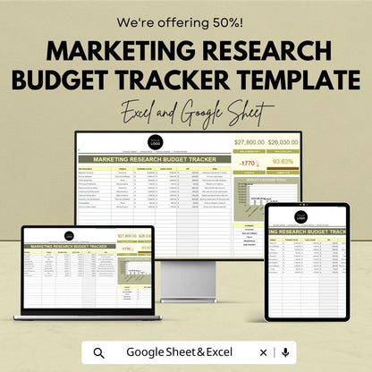 Marketing Research Budget Tracker Template | Business Budget Spreadsheet | Market Research Cost Planner | Expense Tracker for Teams
