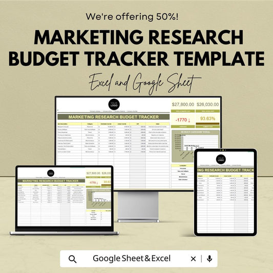 Marketing Research Budget Tracker Template | Business Budget Spreadsheet | Market Research Cost Planner | Expense Tracker for Teams