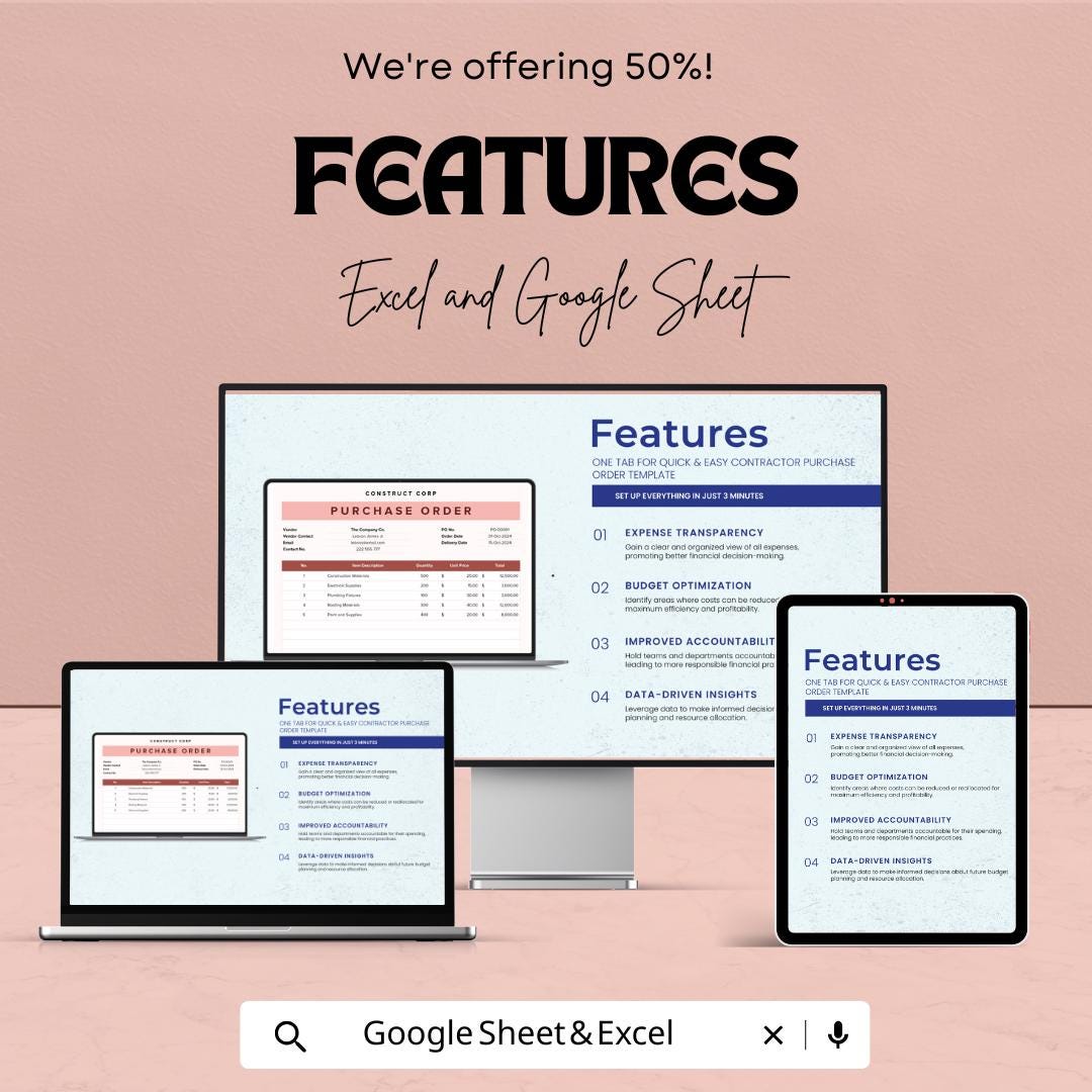 Contractor Purchase Order Template | Construction Purchase Order Form | Business Expense Tracker | Editable Order Sheet