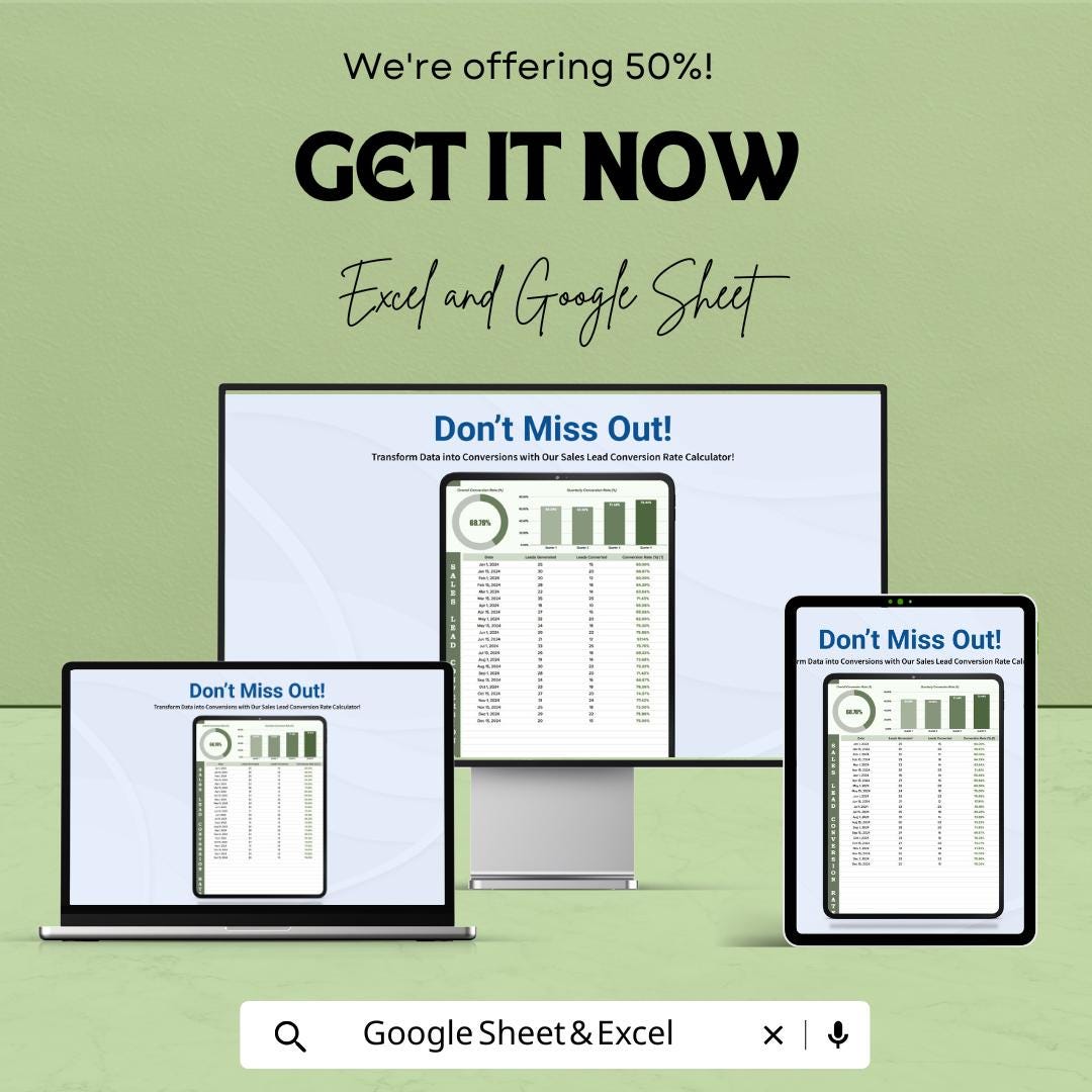 Sales Lead Conversion Rate Calculator Sheet | Excel and Google Sheets Template | Lead Conversion Optimization & Sales Tracking