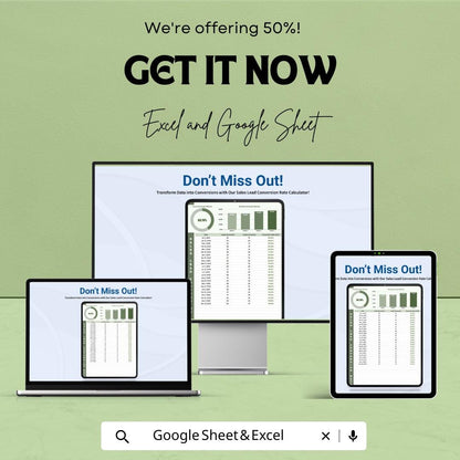 Sales Lead Conversion Rate Calculator Sheet | Excel and Google Sheets Template | Lead Conversion Optimization & Sales Tracking