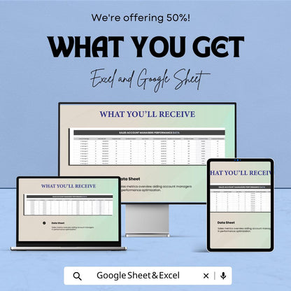 Sales Account Managers Dashboard | Sales Performance Tracker | Excel & Google Sheets | Account Metrics Report | Sales Analytics Template