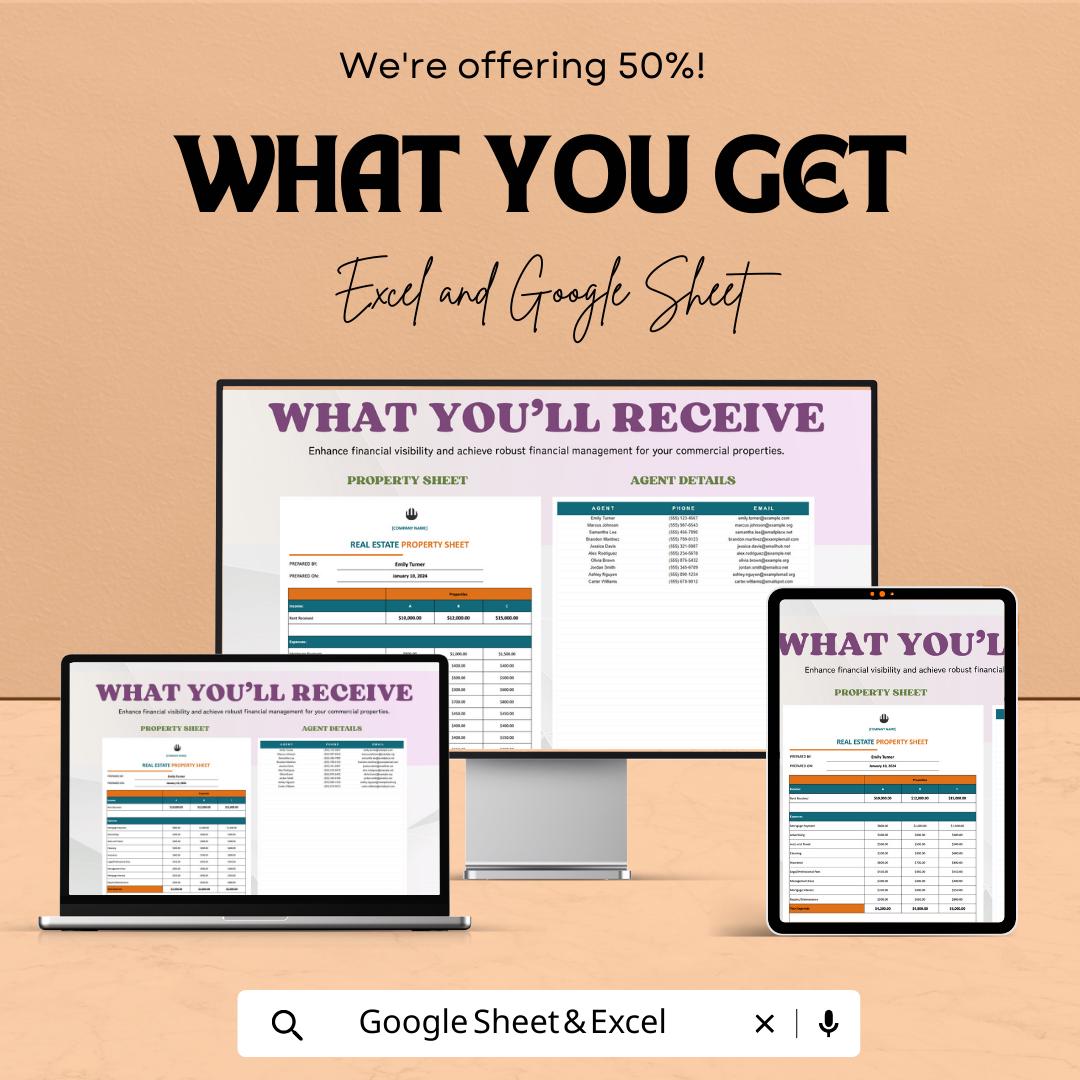 Real Estate Property Sheet Template | Excel & Google Sheets | Rental Property Tracker | Property Management Spreadsheet
