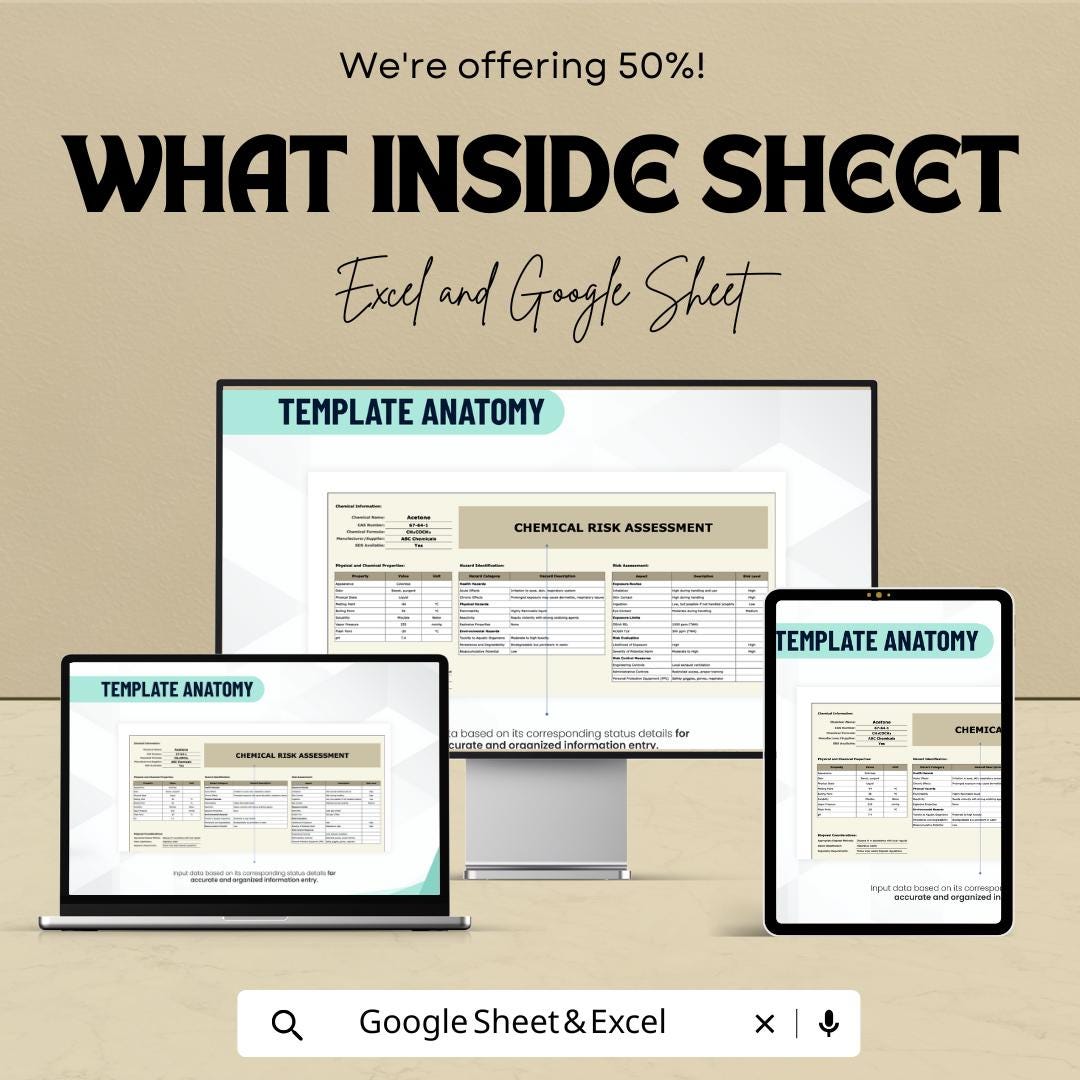 Chemical Risk Assessment Sheet - Google Sheet Template for Workplace Safety | Hazard Identification, Exposure Assessment & Risk Control