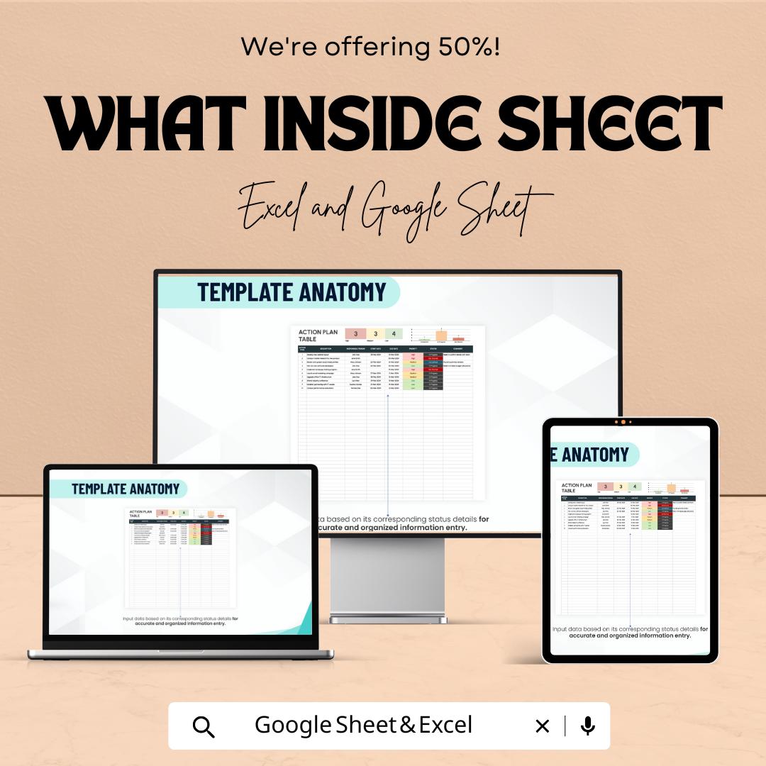 Action Plan Table Sheet - Excel and Google Sheet Template for Project Management | Task Tracker, Priority Setting & Deadline Tracker