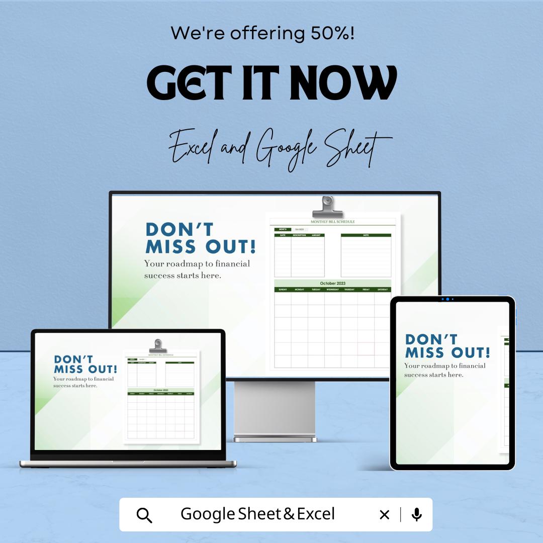 Blank Budget Planner Template | Monthly Bill Tracker | Digital Budget Spreadsheet | Excel Finance Planner | Expense Tracker Template