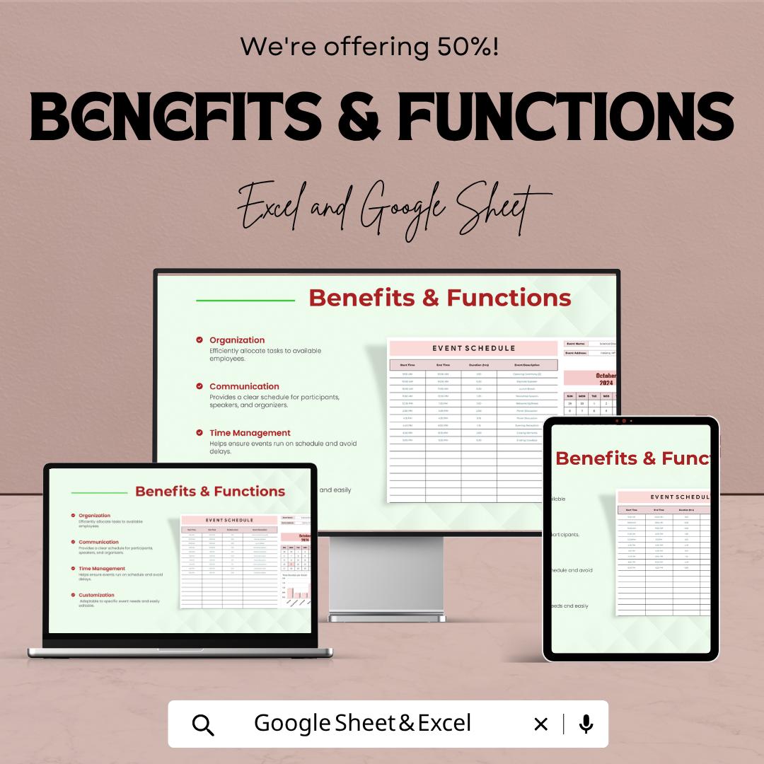 Event Schedule Template | Event Timeline Spreadsheet | Daily Event Planner Sheet | Excel & Google Sheets | Conference Agenda Planner