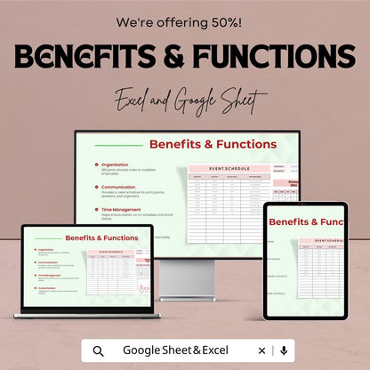 Event Schedule Template | Event Timeline Spreadsheet | Daily Event Planner Sheet | Excel & Google Sheets | Conference Agenda Planner
