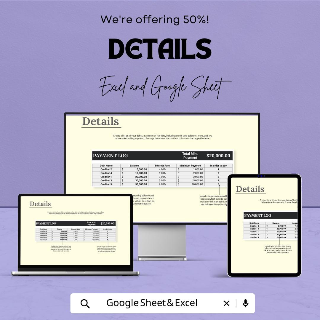 Debt Snowball Tracker Template, Excel & Google Sheets, Debt Payoff Spreadsheet, Budget Debt Planner, Loan Payment Tracker