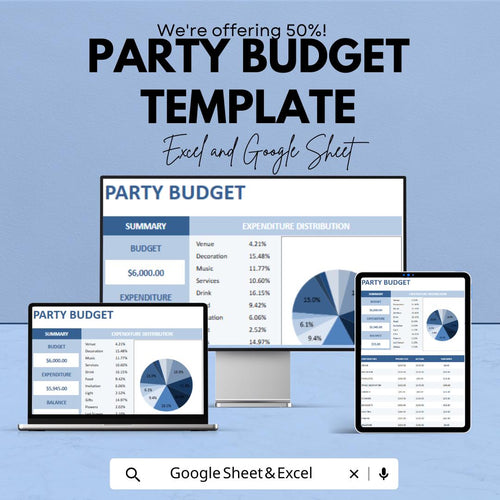 Party Budget Template | Event Budget Planner | Birthday Party Budget | Wedding Party Budget | Excel & Google Sheets Spreadsheet