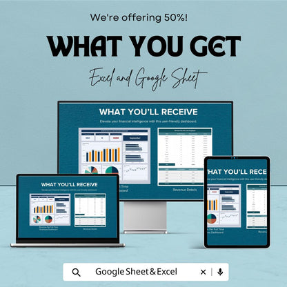 Revenue Per Full-Time Employee Dashboard Template for Excel and Google Sheets | Employee Revenue Tracking & Financial Analytics