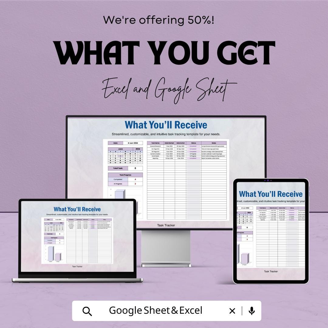 Task Tracker Sheet for Excel and Google Sheets | Project Organizer | Team & Personal Task Management | Digital Planner