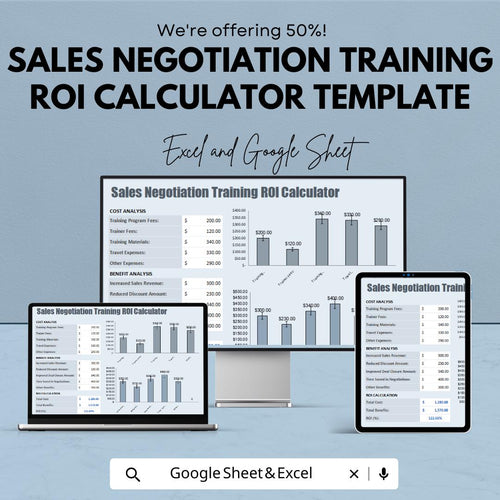 Sales Negotiation Training ROI Calculator Template | Training Cost Benefit Analysis, ROI Tool, Sales Performance Template
