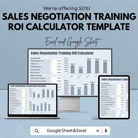 Sales Negotiation Training ROI Calculator Template | Training Cost Benefit Analysis, ROI Tool, Sales Performance Template